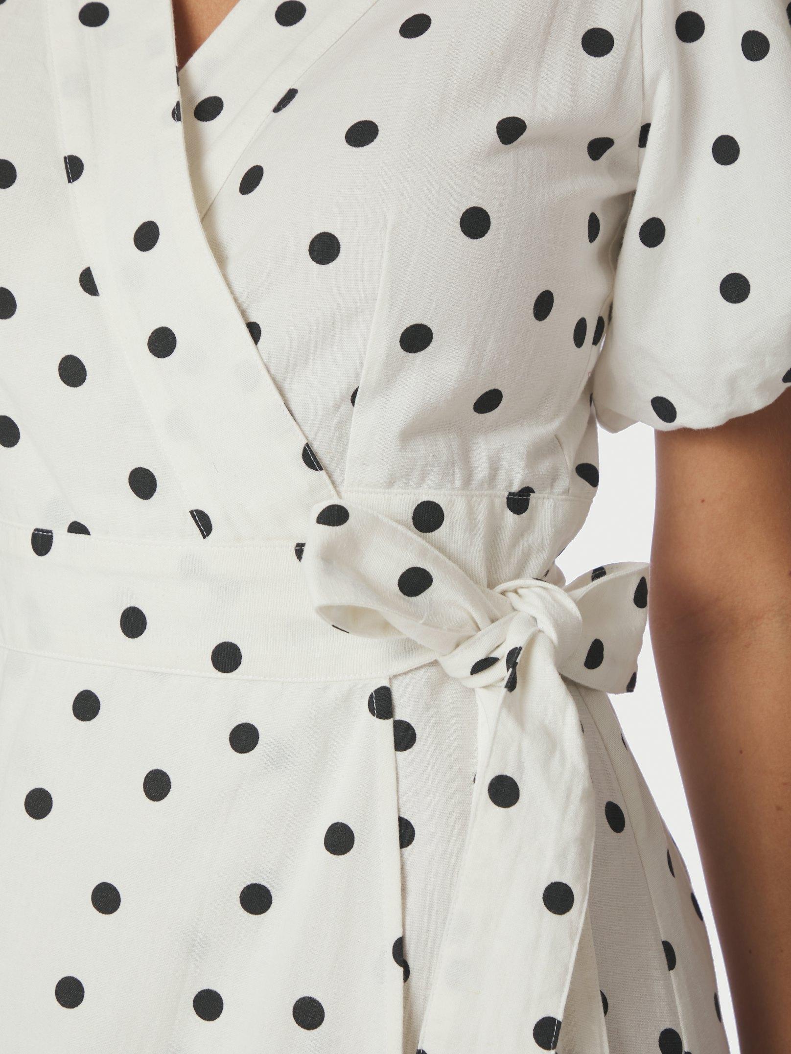 Clarine Linen Dot Dress White - 5