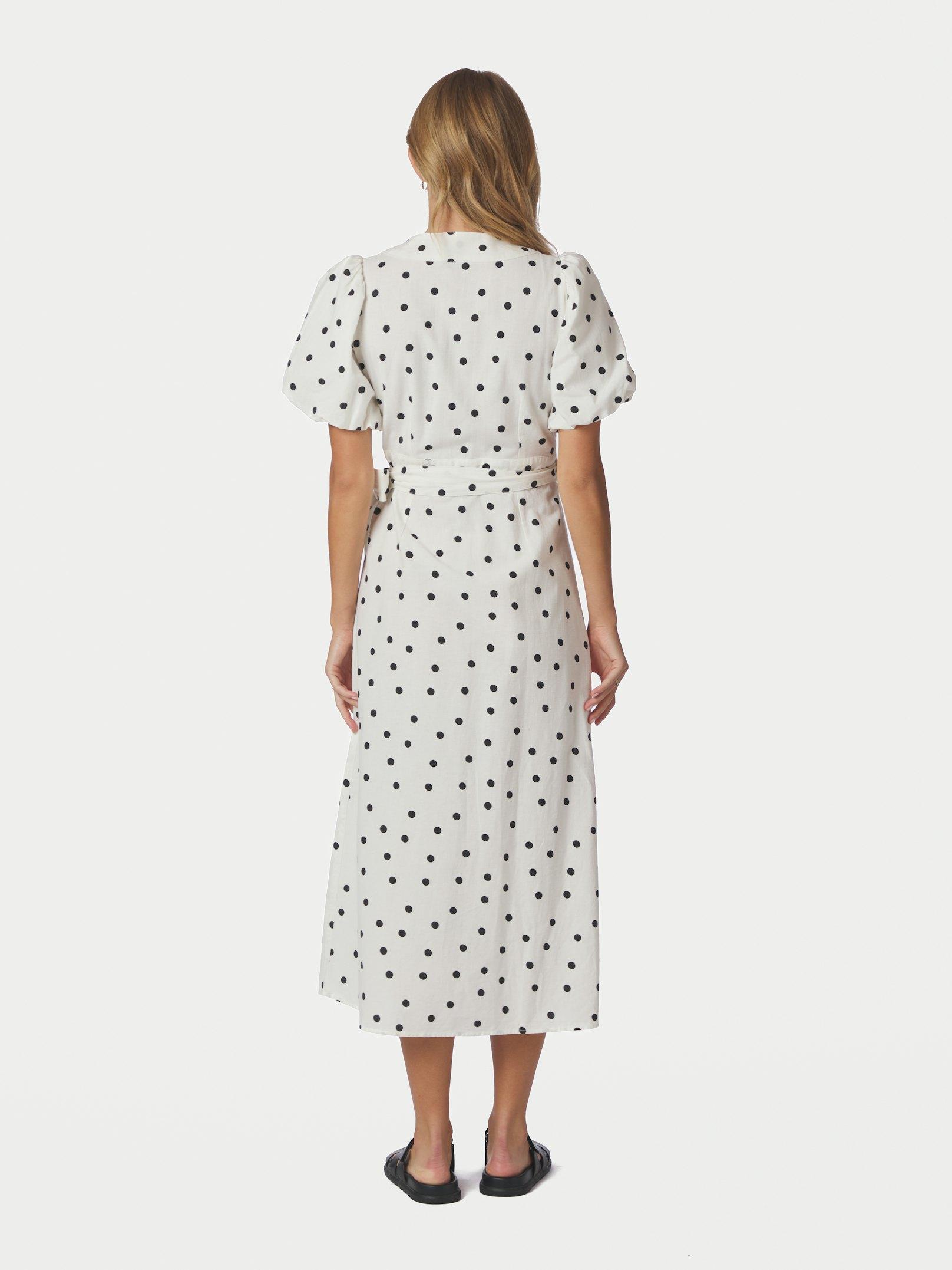 Clarine Linen Dot Dress White - 4