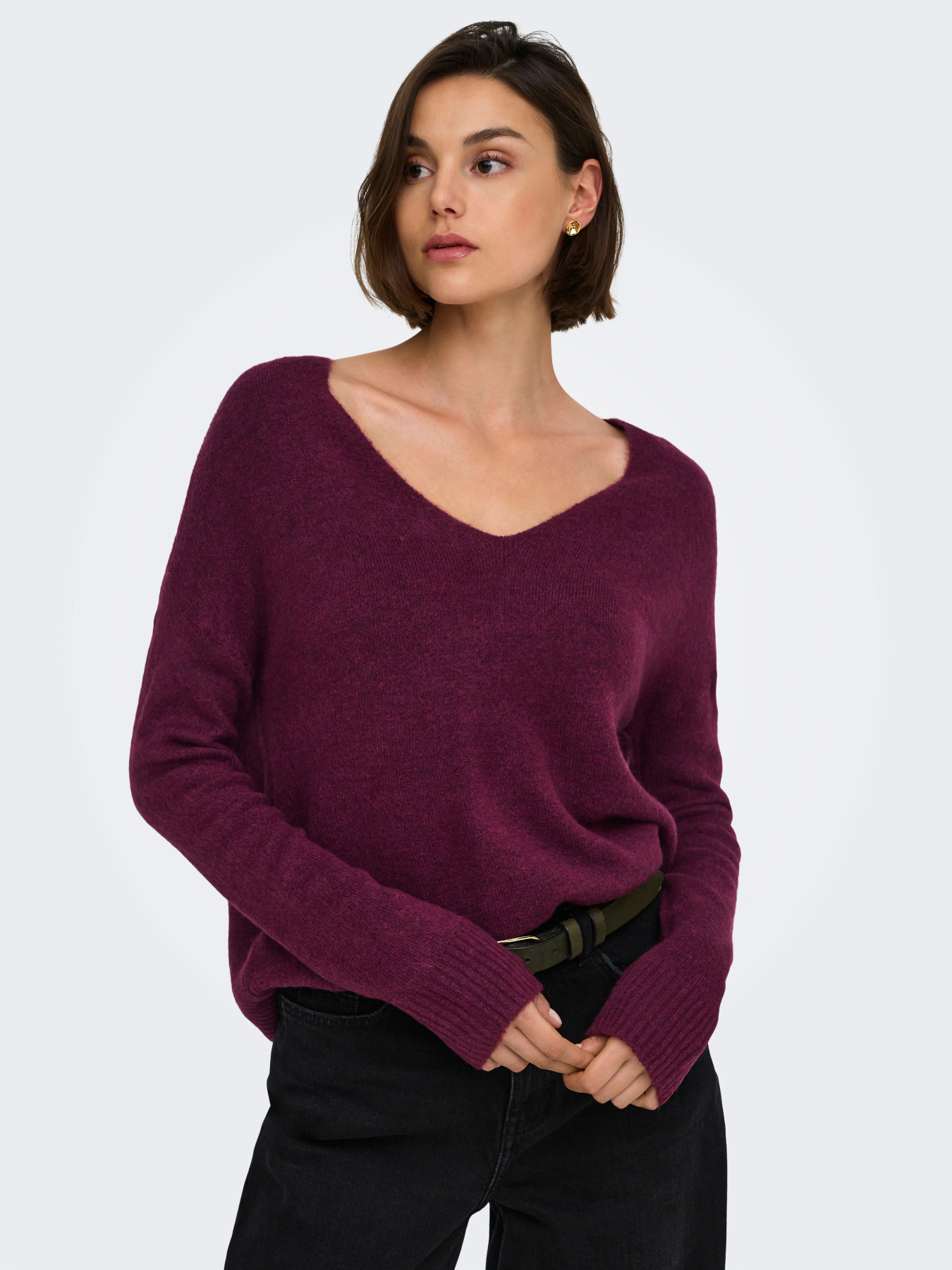 JDYELANORA L/S V-NECK PULLO. KNT NOOS Windsor Wine MELANGE - 3