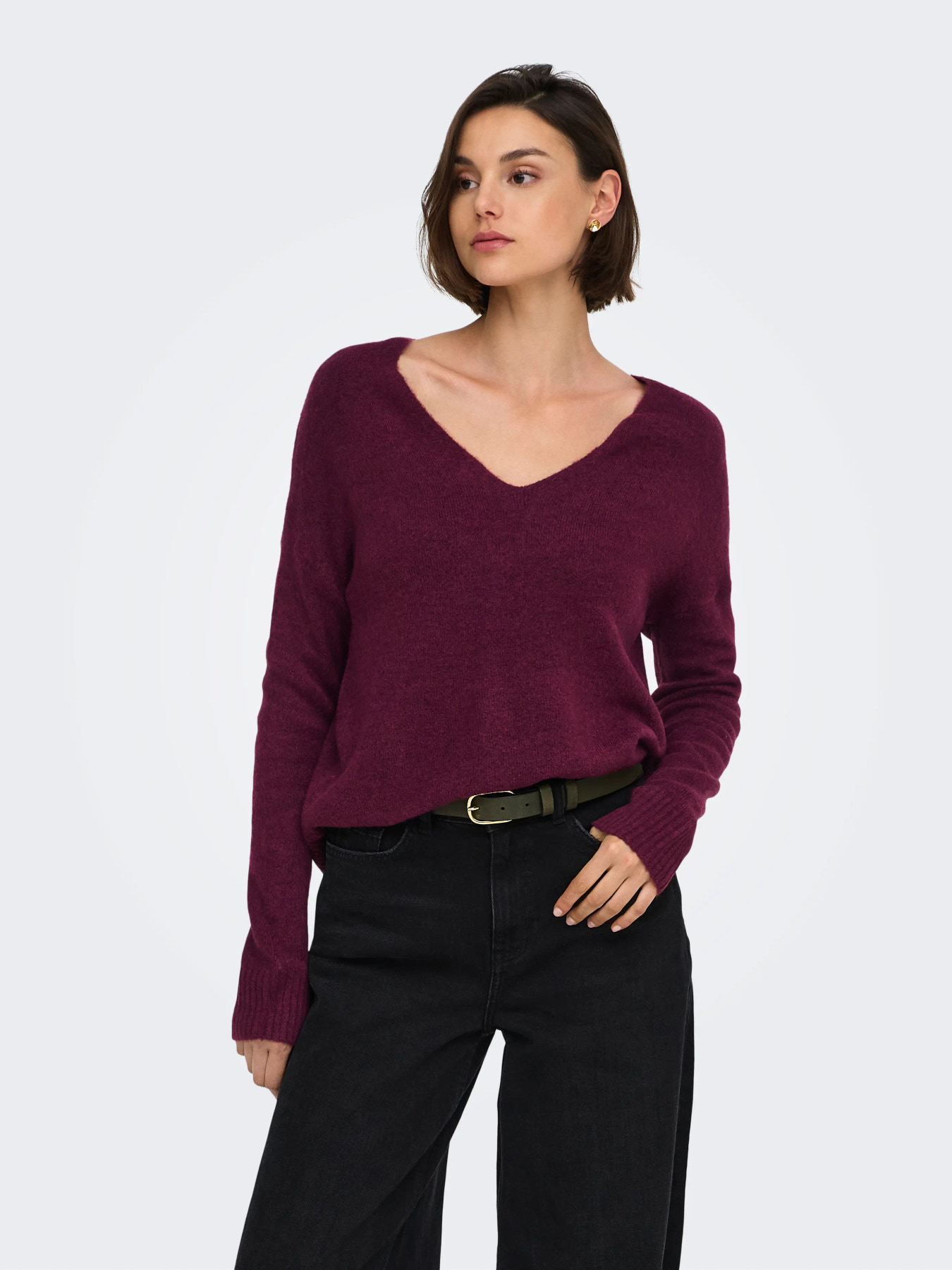 JDYELANORA L/S V-NECK PULLO. KNT NOOS Windsor Wine MELANGE - 5