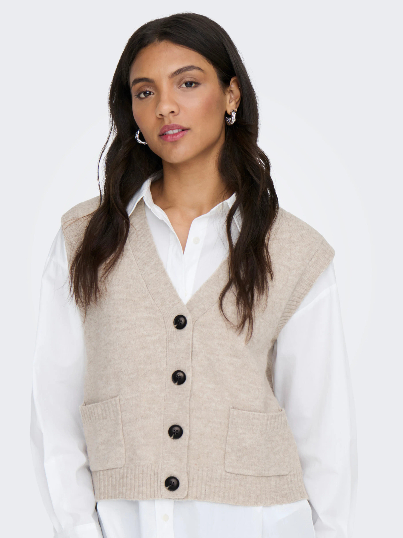 JDYSUPER S/L V-NECK VEST KNT NOOS Chateau Gray MELANGE - 5