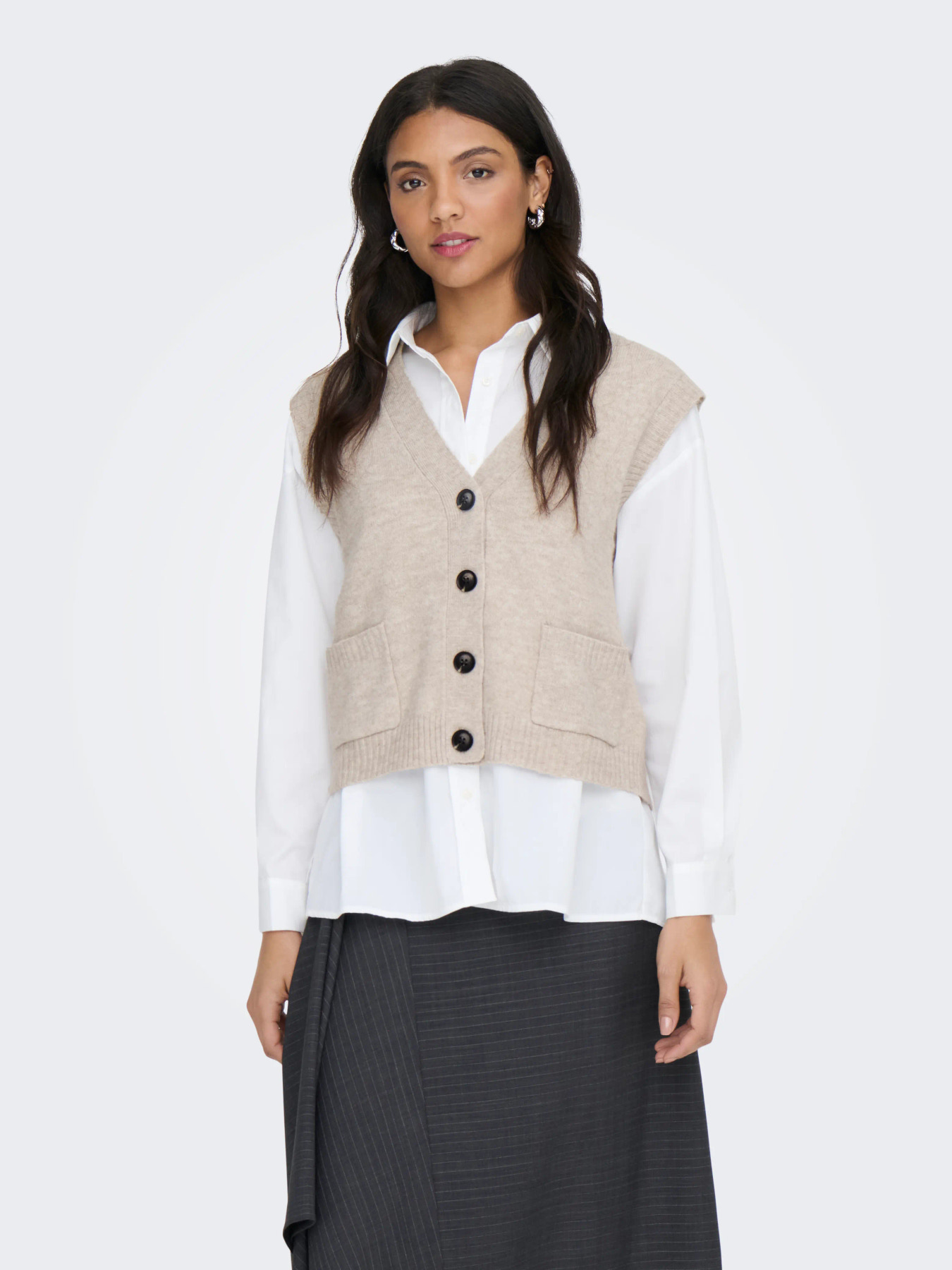 JDYSUPER S/L V-NECK VEST KNT NOOS Chateau Gray MELANGE - 3