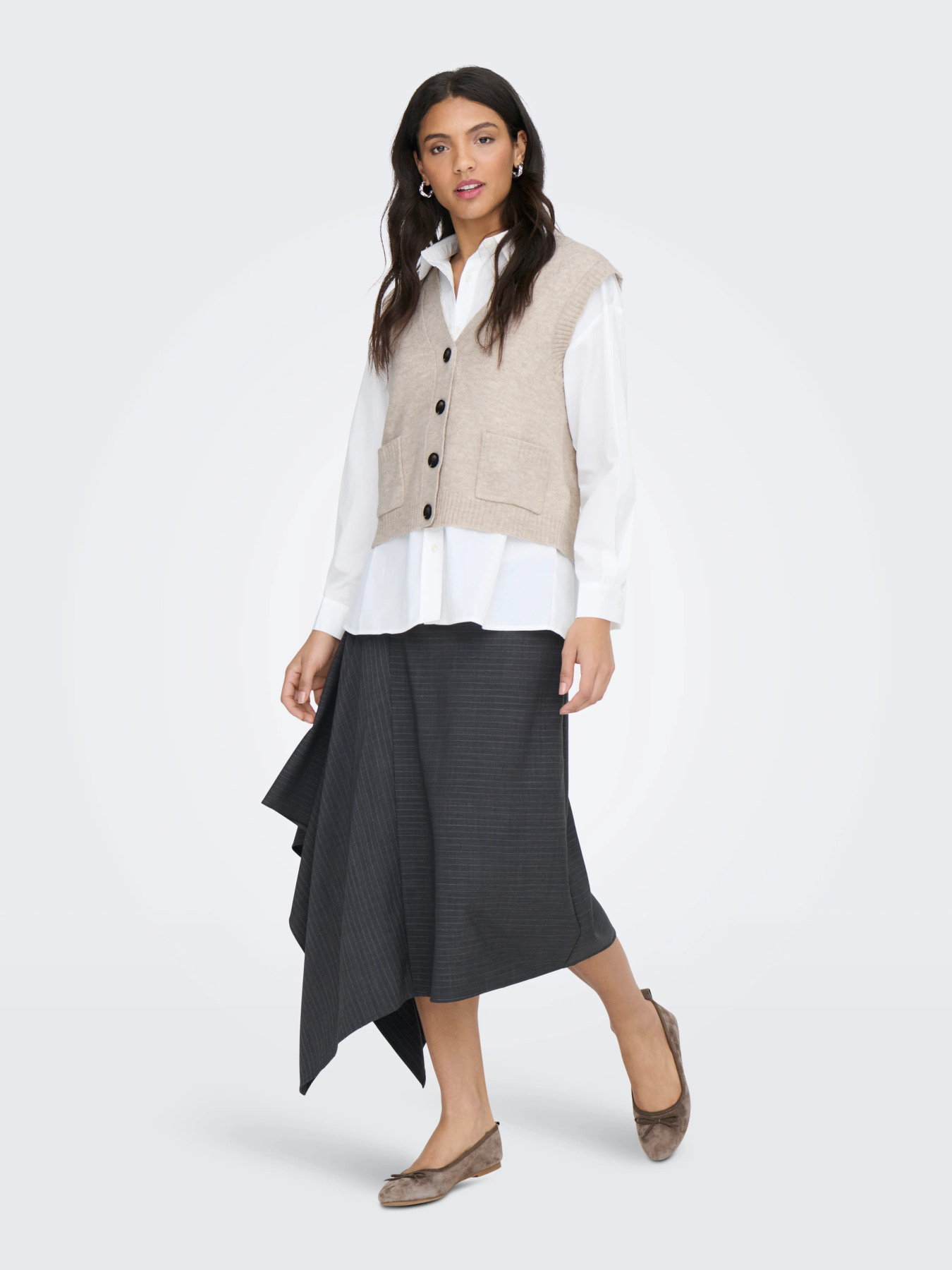 JDYSUPER S/L V-NECK VEST KNT NOOS Chateau Gray MELANGE - 4