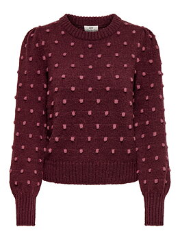 JDYSIGRID LIFE L/S ON PUFF PULL KNT NOOS Windsor Wine W. DECO ROSE DOTS