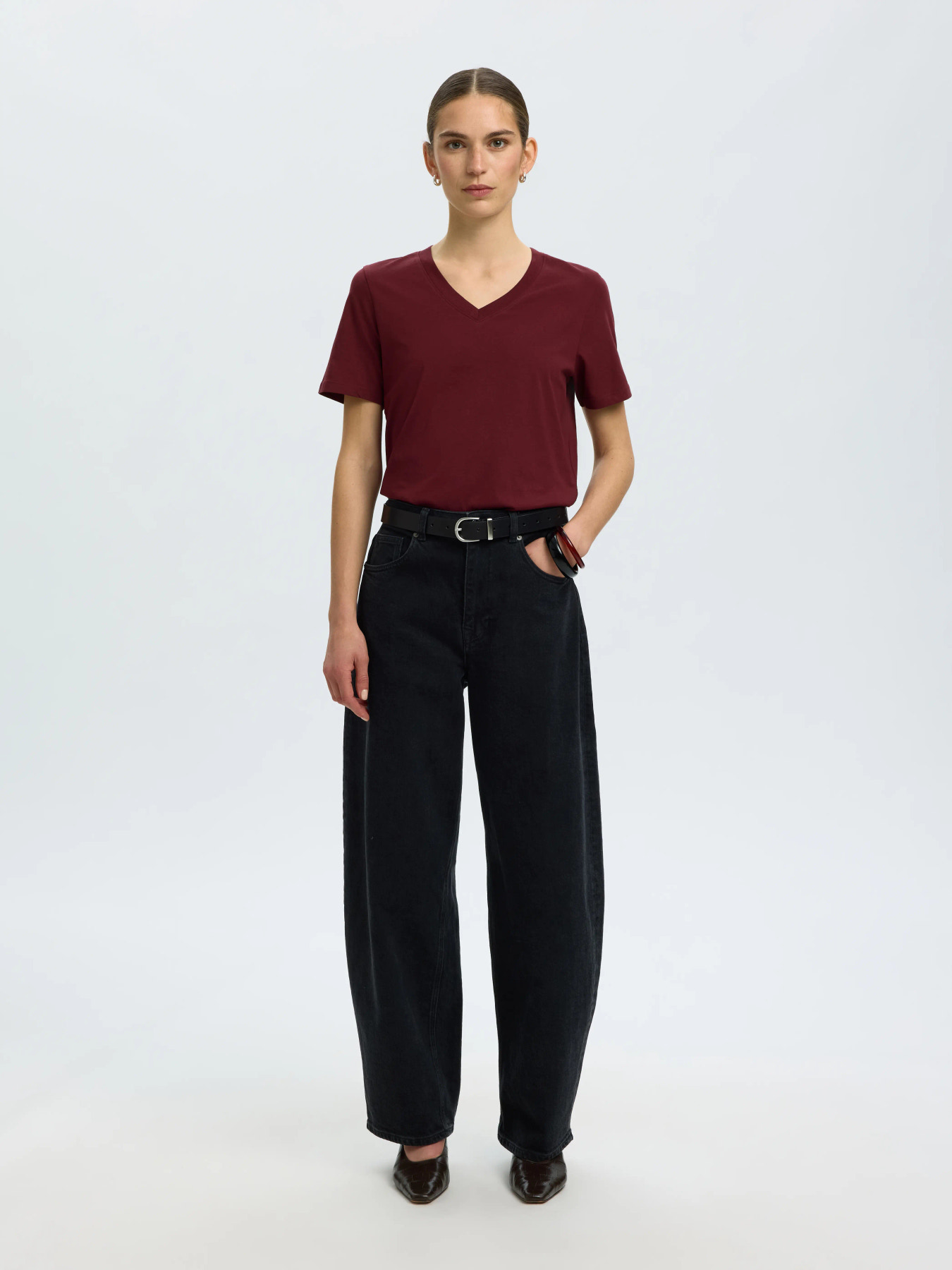 SLWESSENTIAL SS V-NECK TEE NOOS Tawny Port - 4