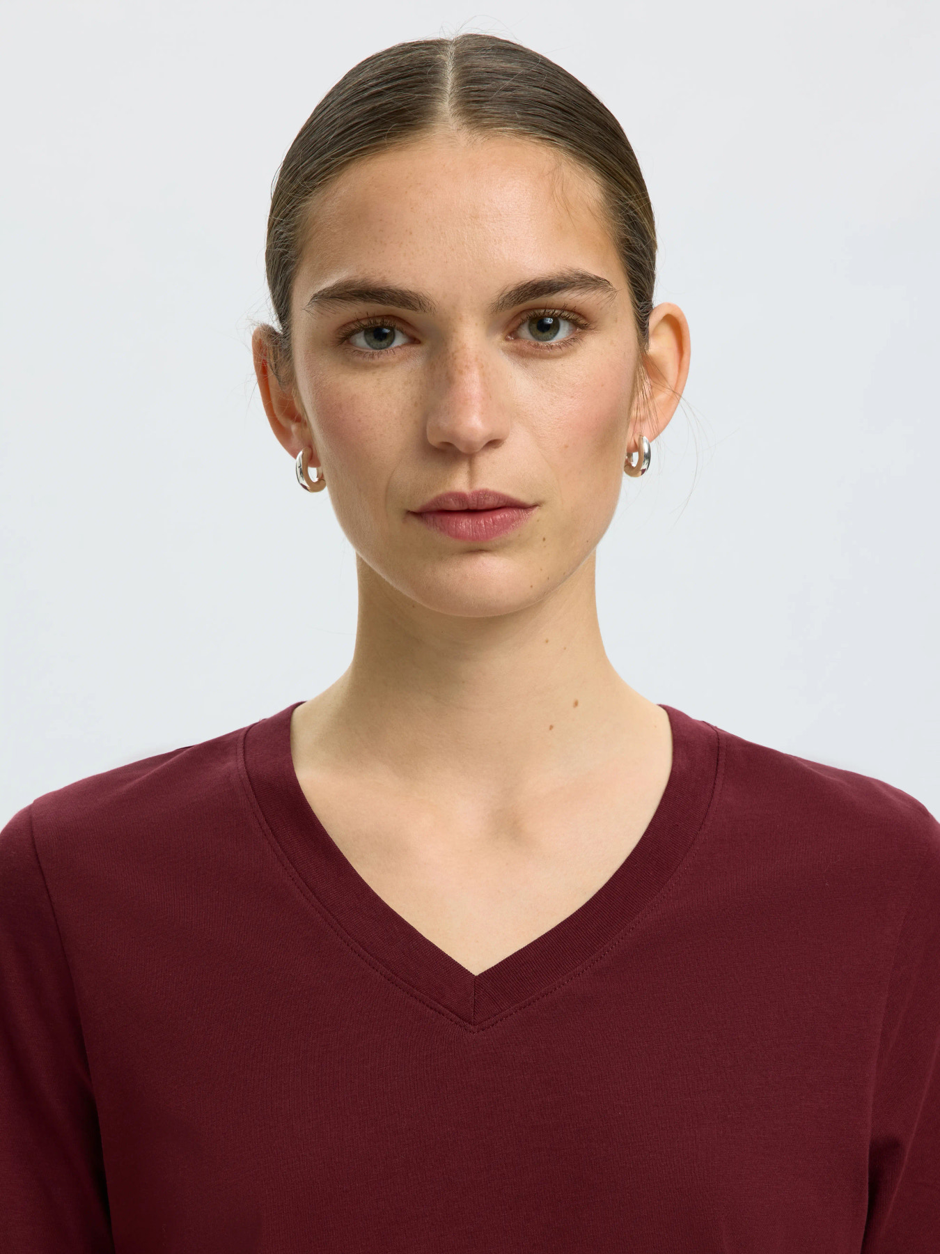 SLWESSENTIAL SS V-NECK TEE NOOS Tawny Port - 3