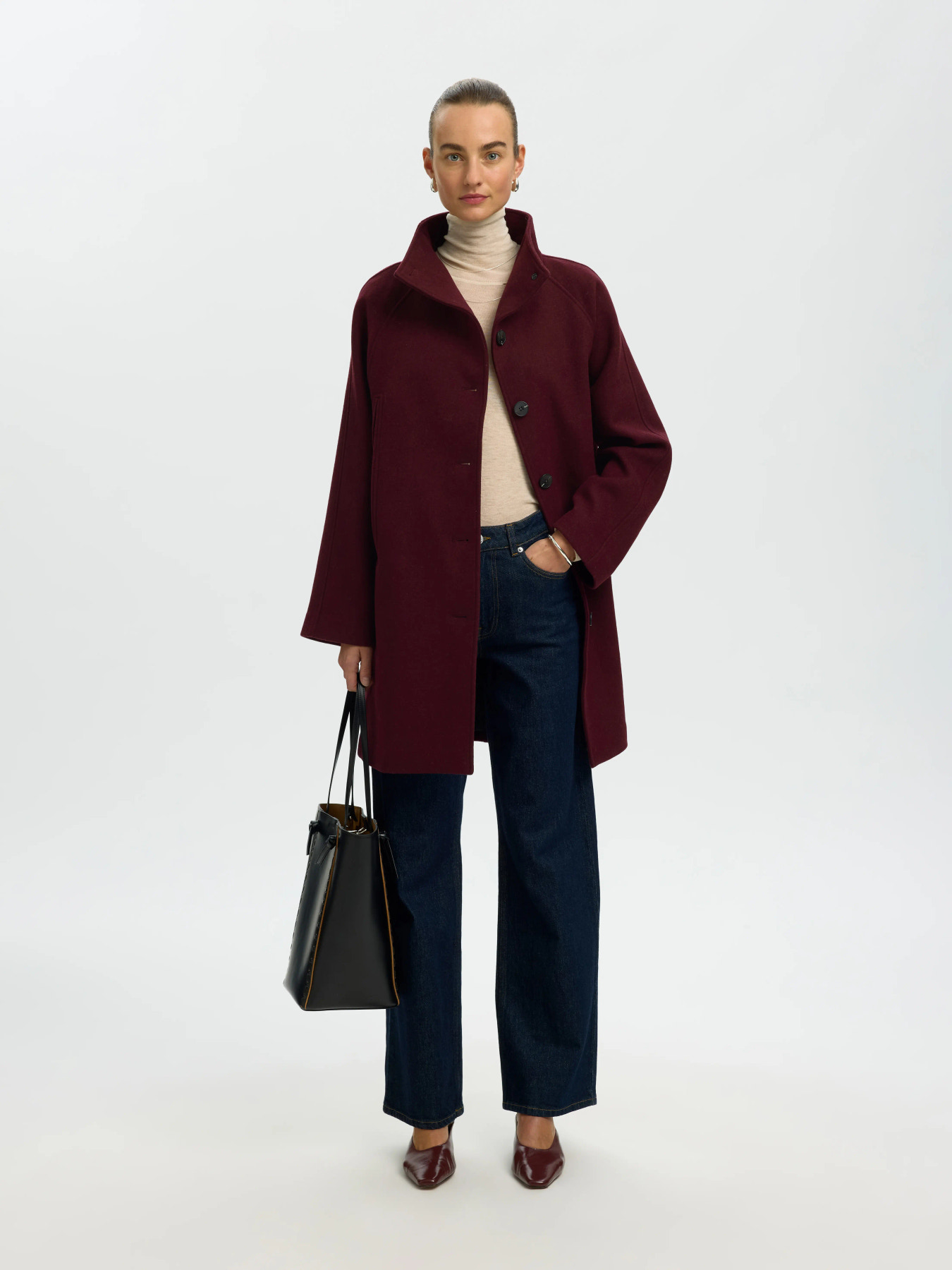 SLWZIA-VINNI WOOL BLEND COAT NOOS Tawny Port MELANGE - 4