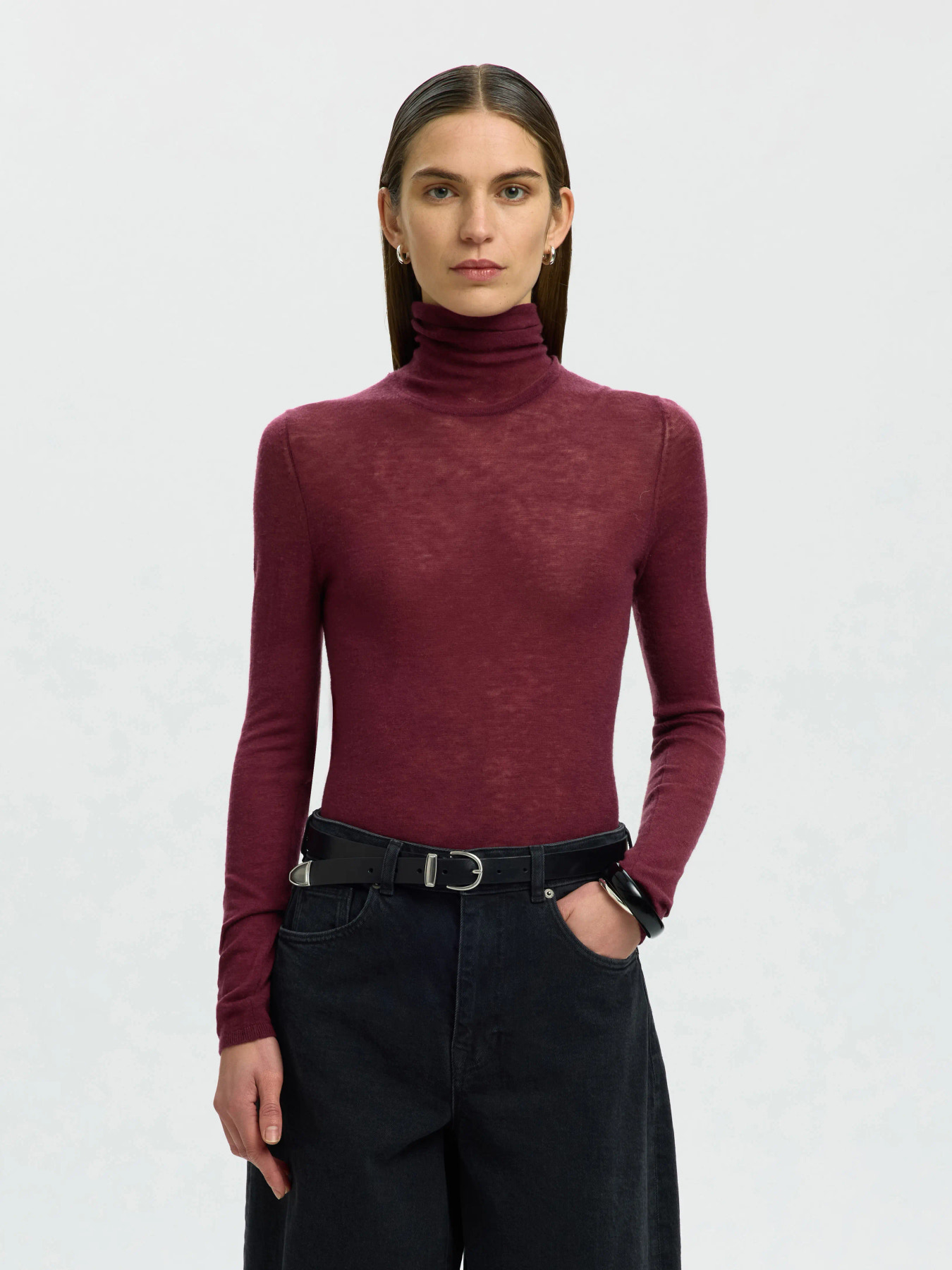 SLWVENDY WOOL LS KNIT ROLL NECK NOOS Tawny Port - 2