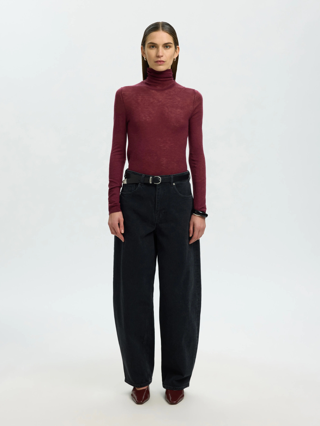 SLWVENDY WOOL LS KNIT ROLL NECK NOOS Tawny Port - 4