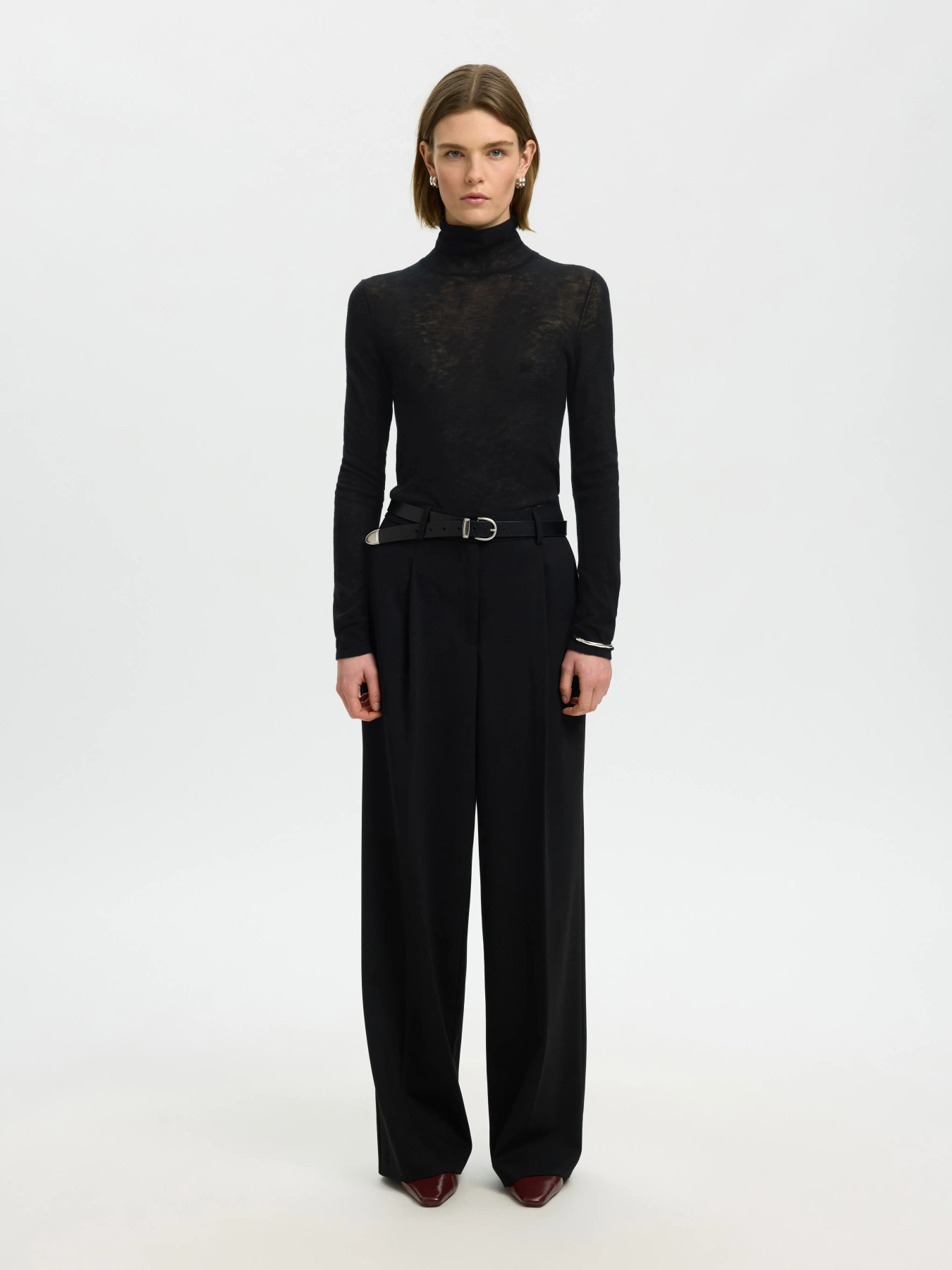 SLWVENDY WOOL LS KNIT ROLL NECK NOOS Black - 4