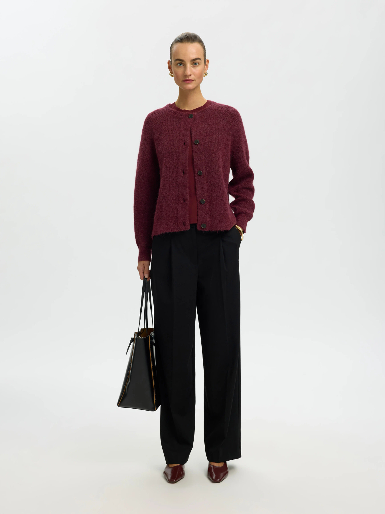 SLWLULU LS KNIT SHORT CARDIGAN NOOS Tawny Port MELANGE - 5