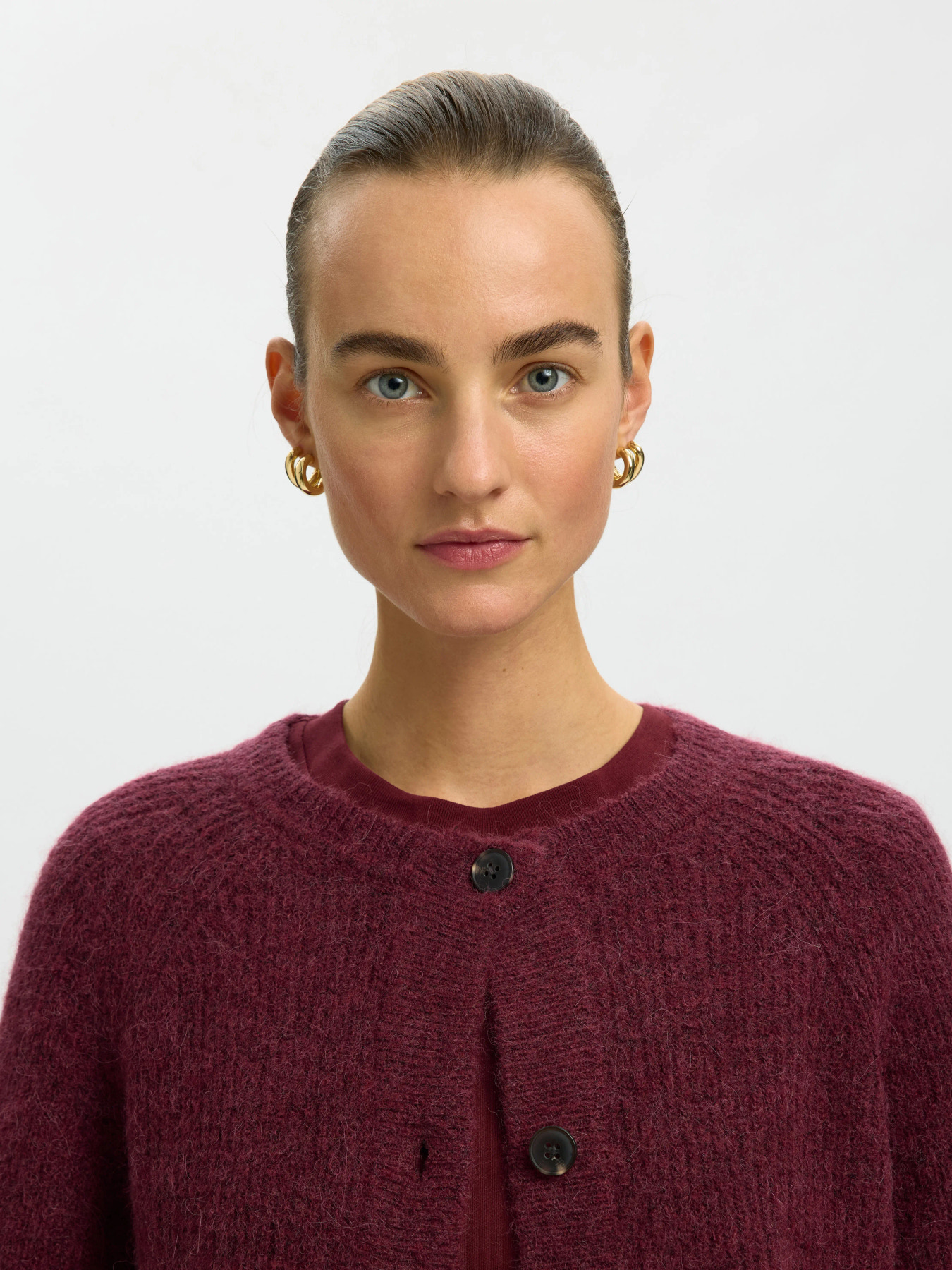 SLWLULU LS KNIT SHORT CARDIGAN NOOS Tawny Port MELANGE - 2