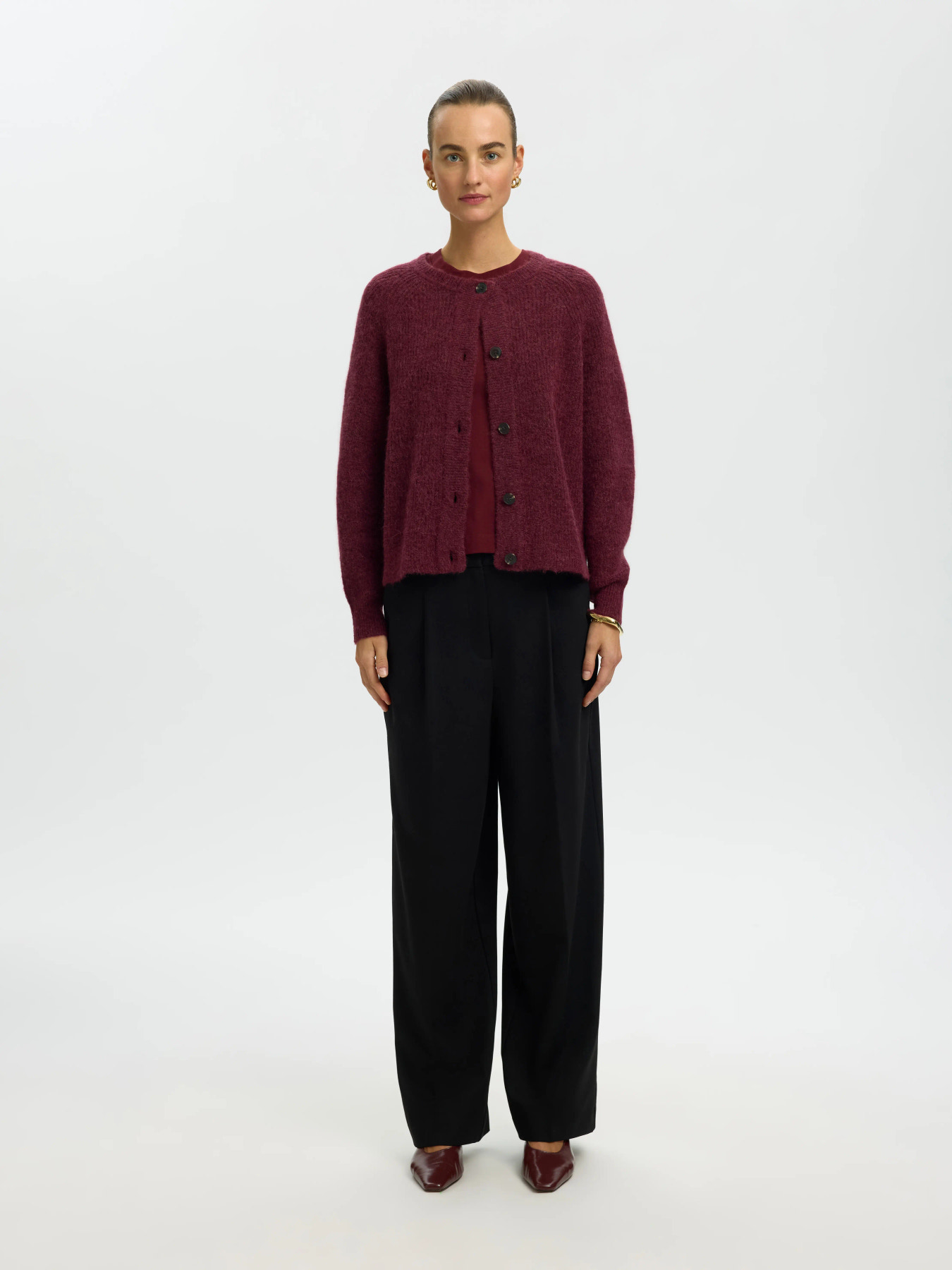 SLWLULU LS KNIT SHORT CARDIGAN NOOS Tawny Port MELANGE - 4