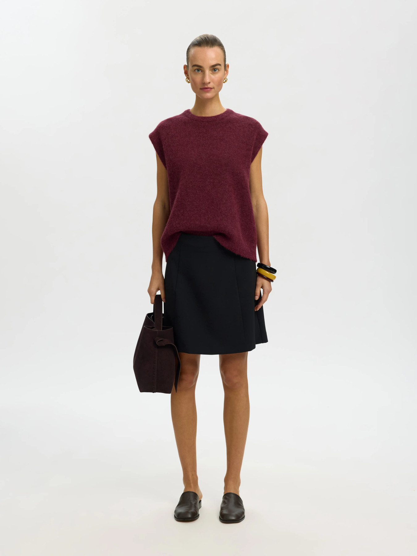 SLWLULU SL KNIT VEST NOOS Tawny Port MELANGE - 4