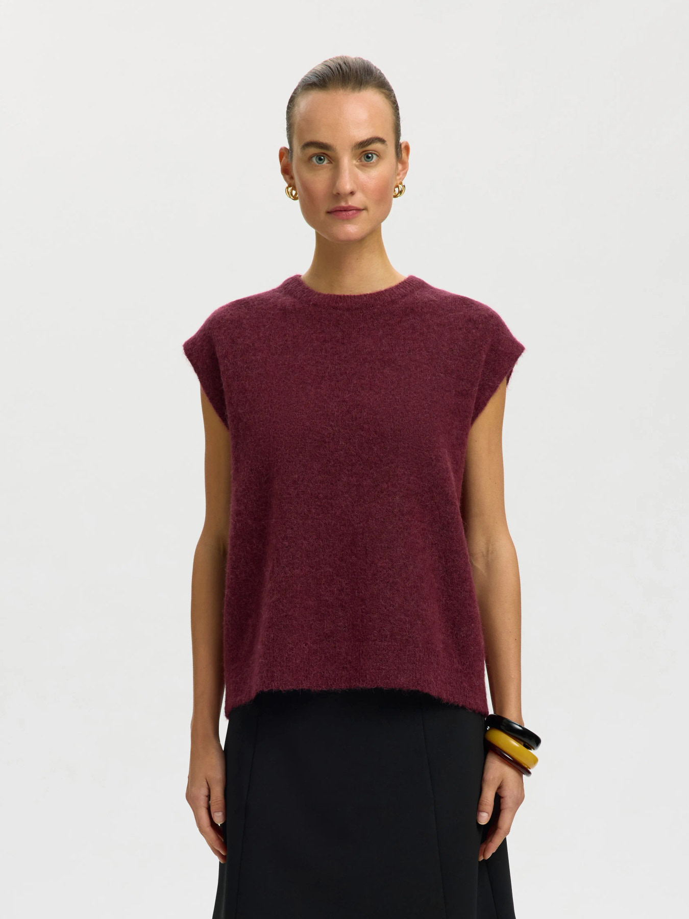 SLWLULU SL KNIT VEST NOOS Tawny Port MELANGE - 2