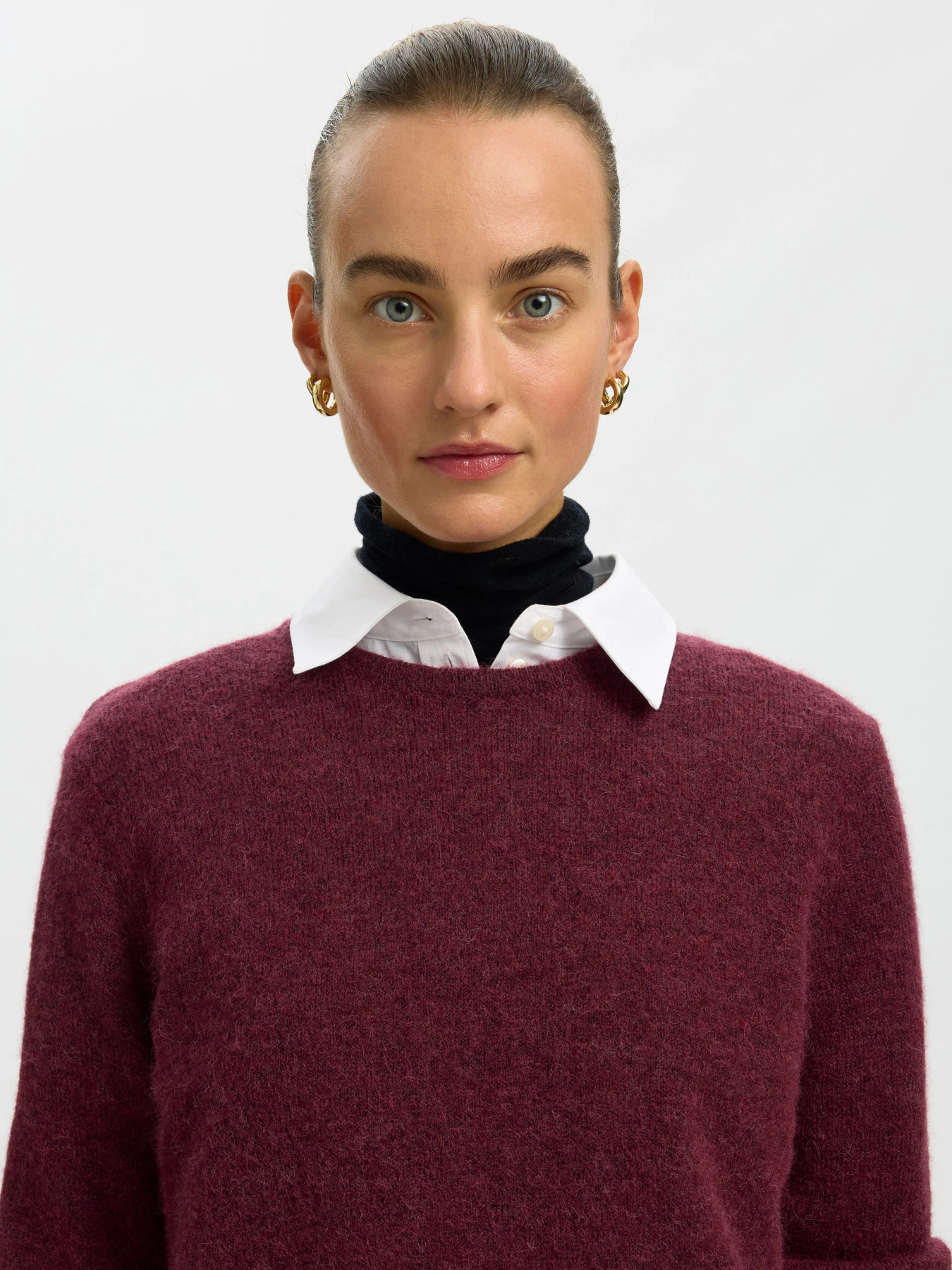 SLWLULU NEW LS KNIT O-NECK NOOS Tawny Port MELANGE - 3