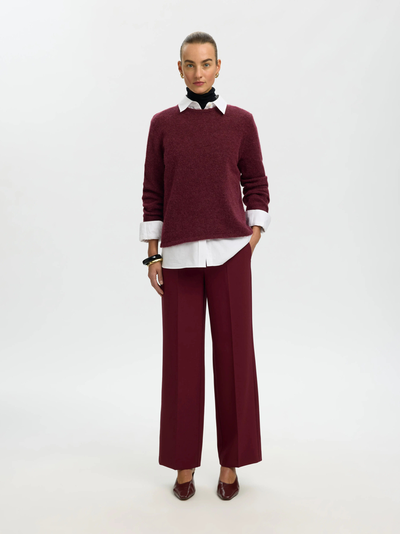SLWLULU NEW LS KNIT O-NECK NOOS Tawny Port MELANGE - 4