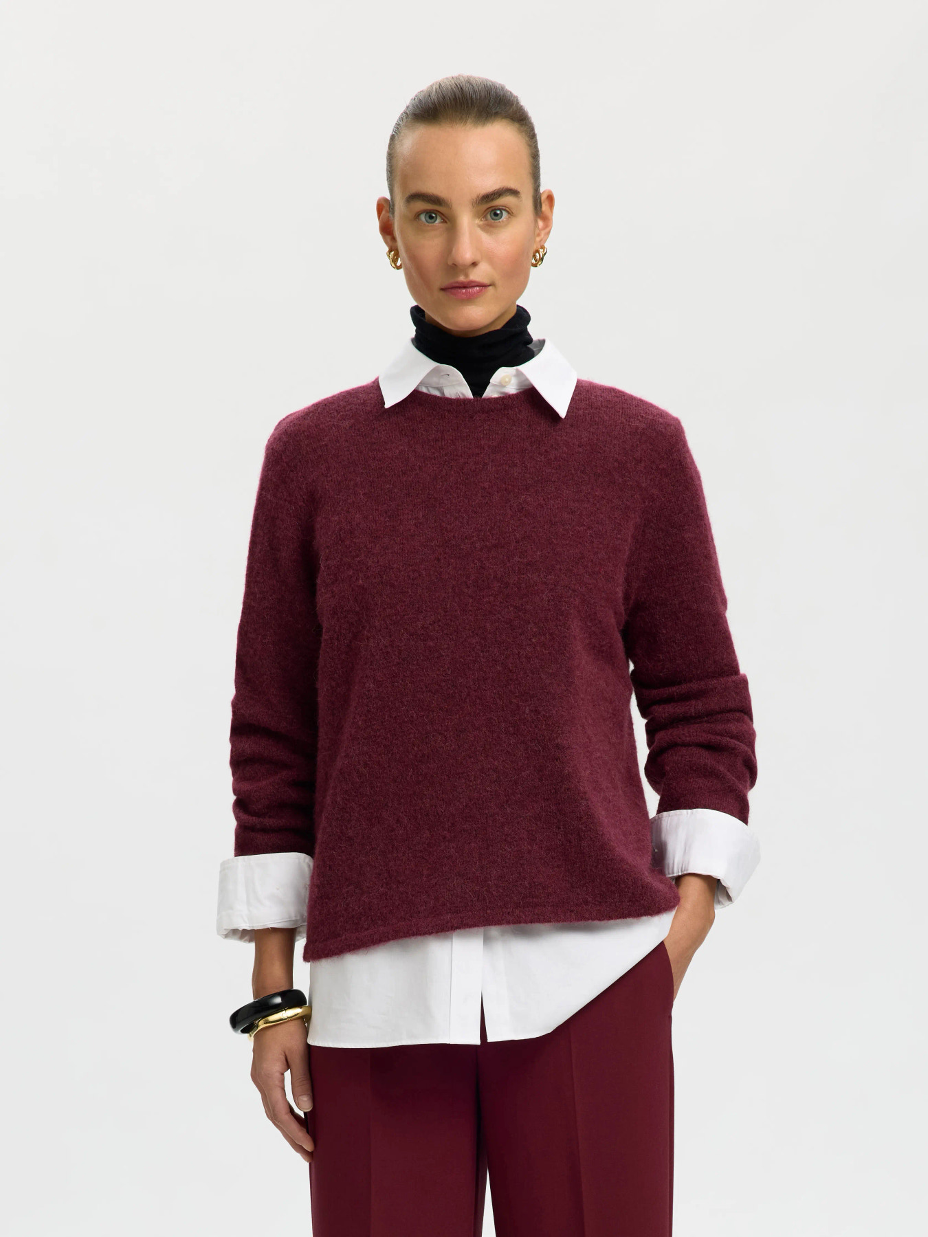 SLWLULU NEW LS KNIT O-NECK NOOS Tawny Port MELANGE - 2
