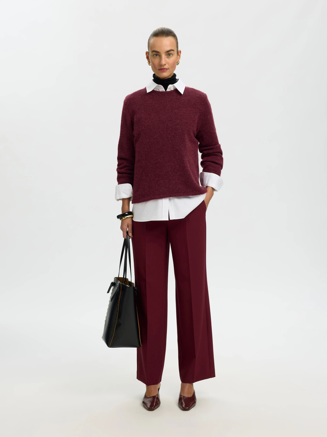 SLWLULU NEW LS KNIT O-NECK NOOS Tawny Port MELANGE - 5