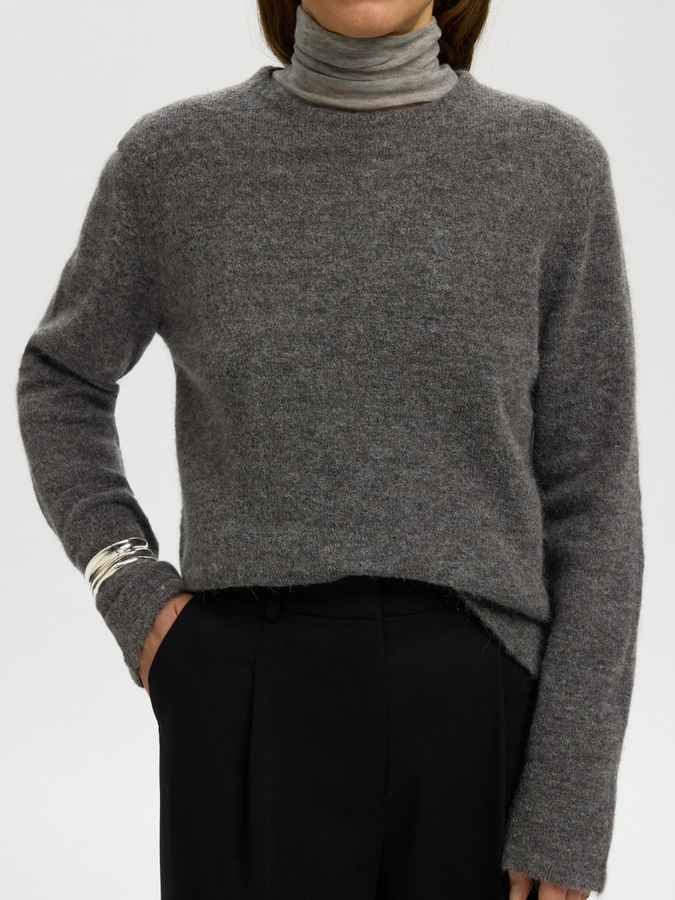 SLWLULU NEW LS KNIT O-NECK NOOS Medium Grey Melange - 3
