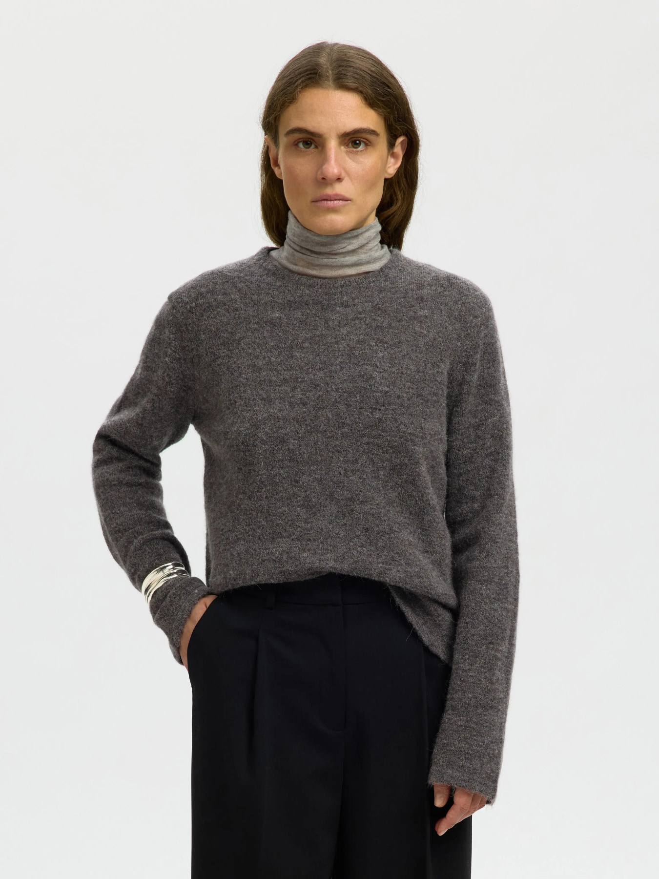 SLWLULU NEW LS KNIT O-NECK NOOS Medium Grey Melange - 2