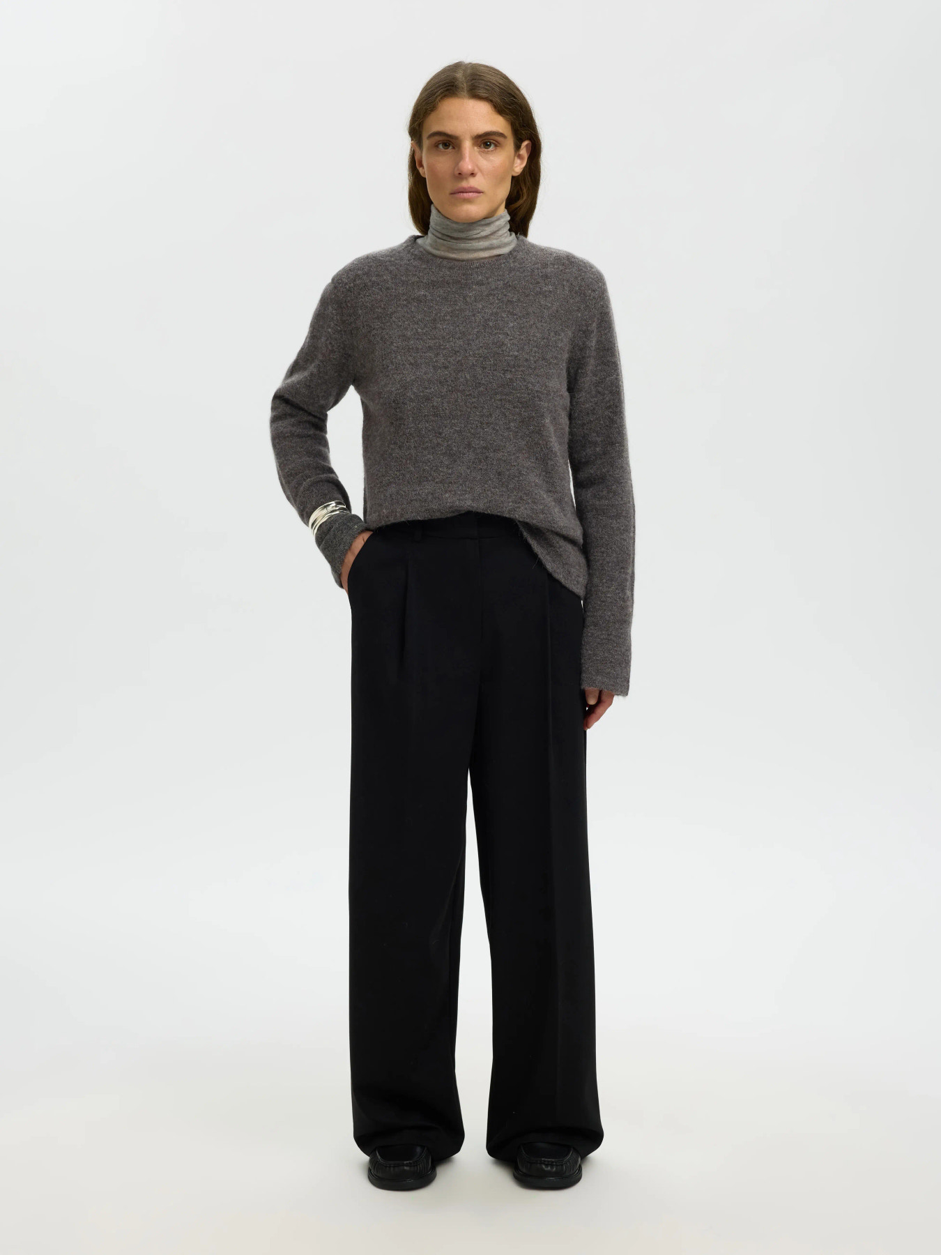 SLWLULU NEW LS KNIT O-NECK NOOS Medium Grey Melange - 5