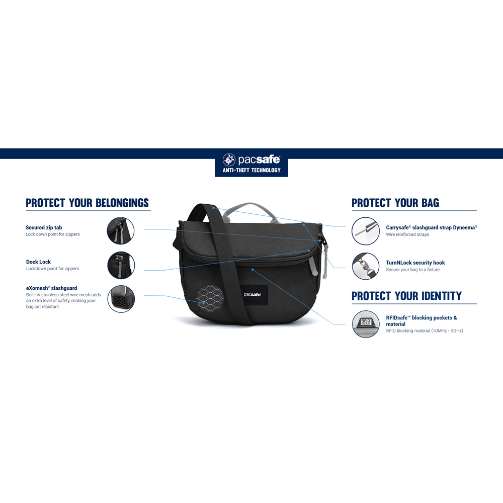 Stöldsäker expanderbar väska - PACSAFE GO Anti Theft Saddle Crossbody Stone - 8