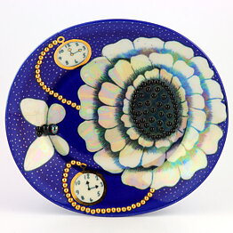 Birger Kaipiainen (Florence 1984) Blue Oval Plate with Pearls 25 cm (2)