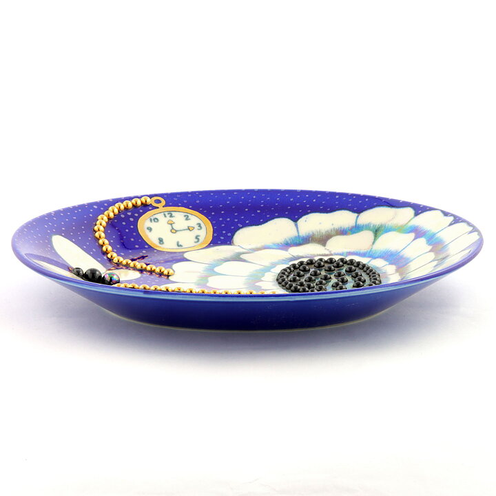 Birger Kaipiainen (Florence 1984) Blue Oval Plate with Pearls 25 cm (2)