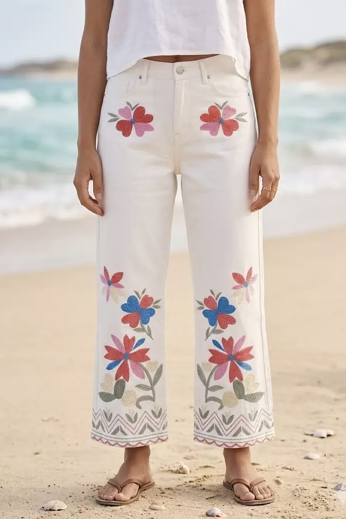 Qnuz - Boheme Jeans w Embrodery White - 2