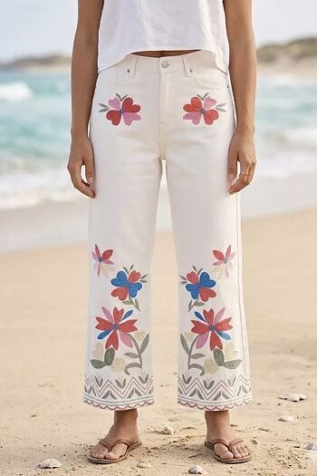 Qnuz - Boheme Jeans w Embrodery White