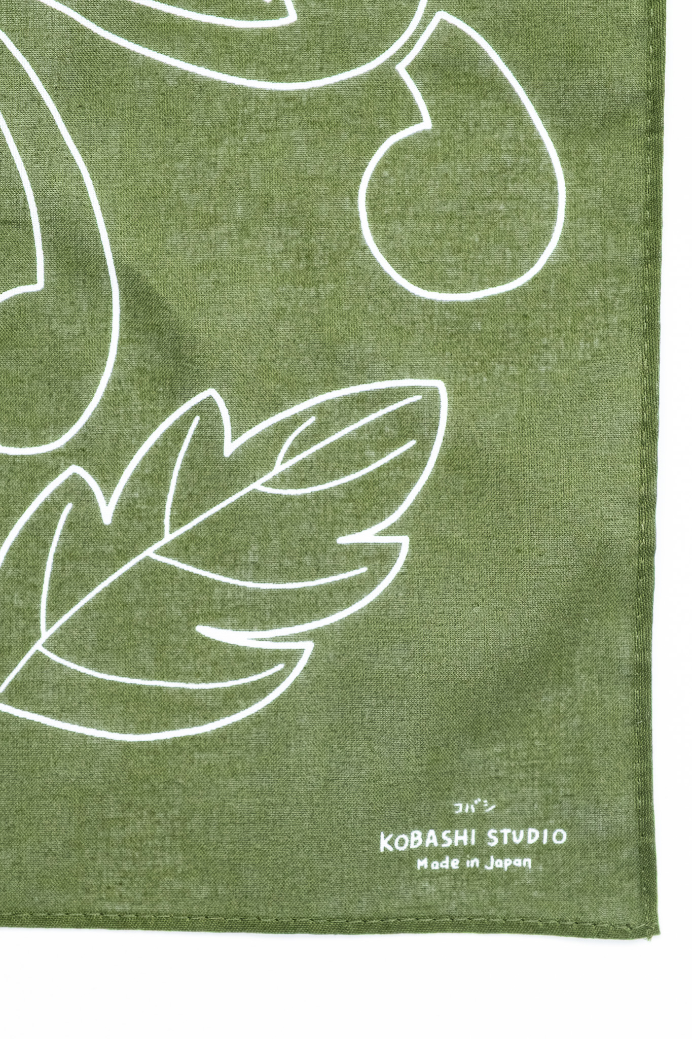 Kobashi Studio - Japanese Chrysanthemum Bandana Olive Green “Miru-Iro” - 3