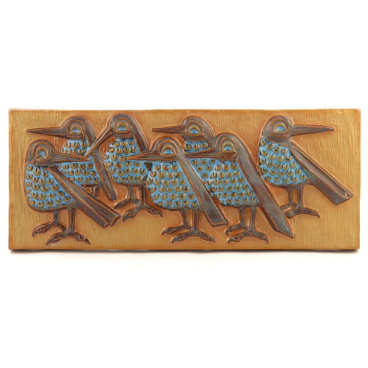 マリアンヌ・スタルク  陶板  ブラウン/ターコイズの鳥  40cm  1960年代