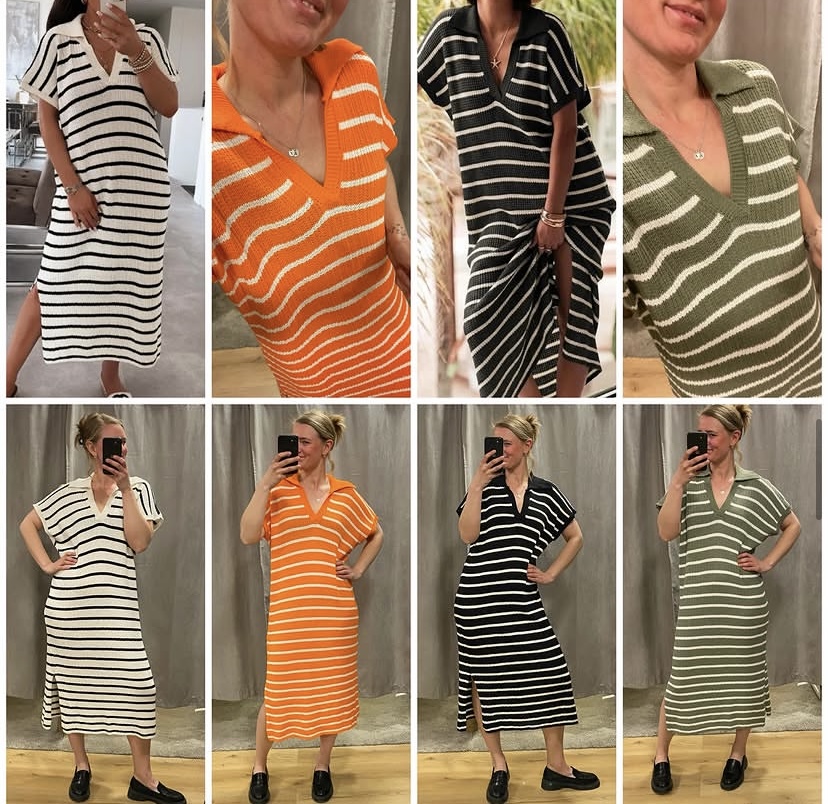 Randig stickad klänning i orange