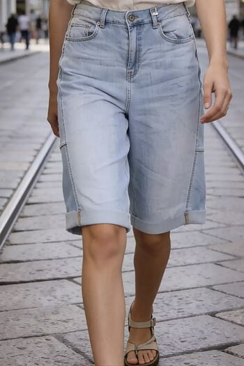 Qnuz - Denim Shorts w Turn Up Denim Blue