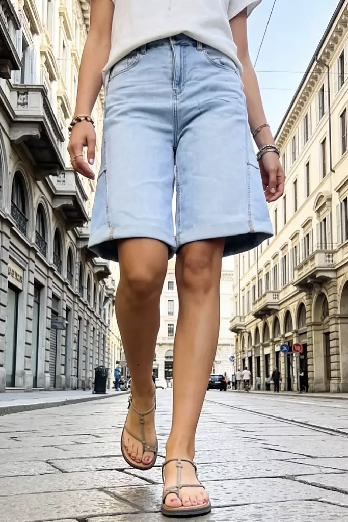 Qnuz - Denim Shorts w Turn Up Denim Blue - 4