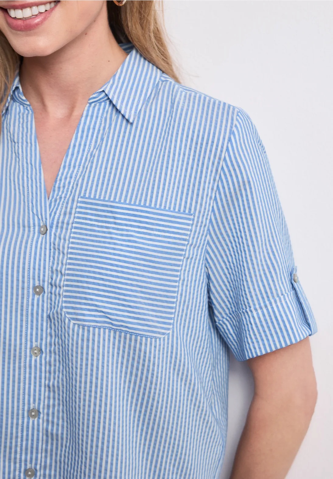 Striped Buttoned Shirtcollar Blouse - Original Blue - Street One