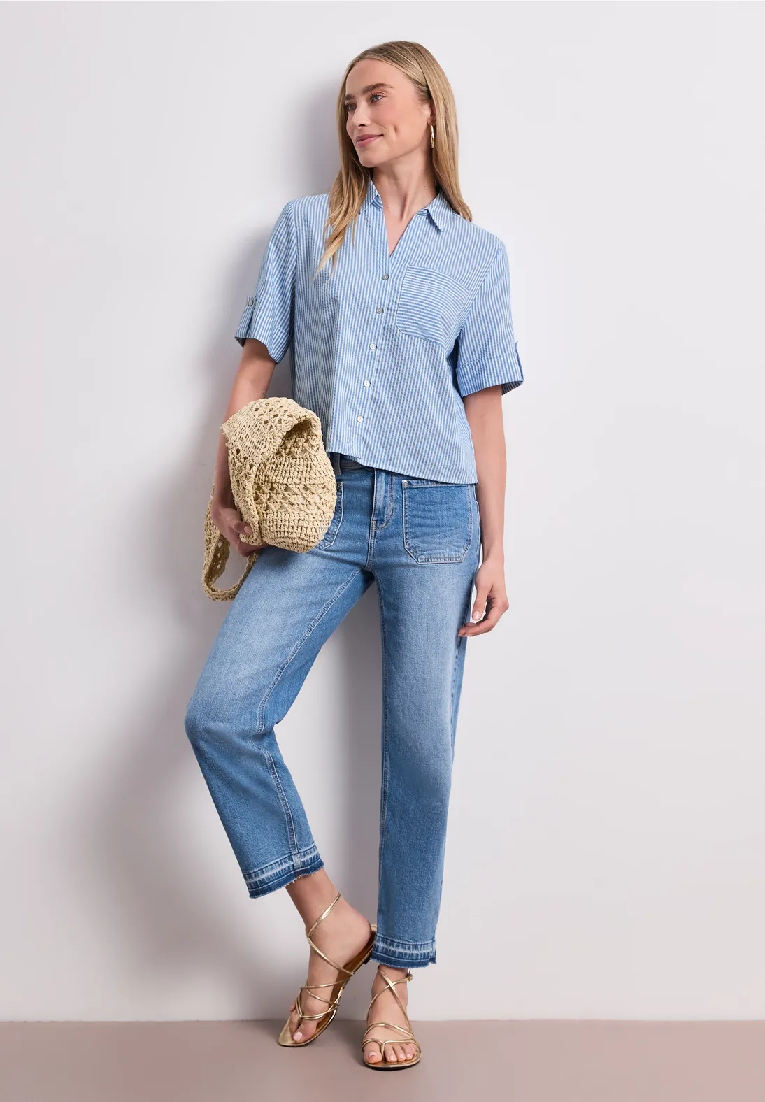Striped Buttoned Shirtcollar Blouse - Original Blue - Street One - 4