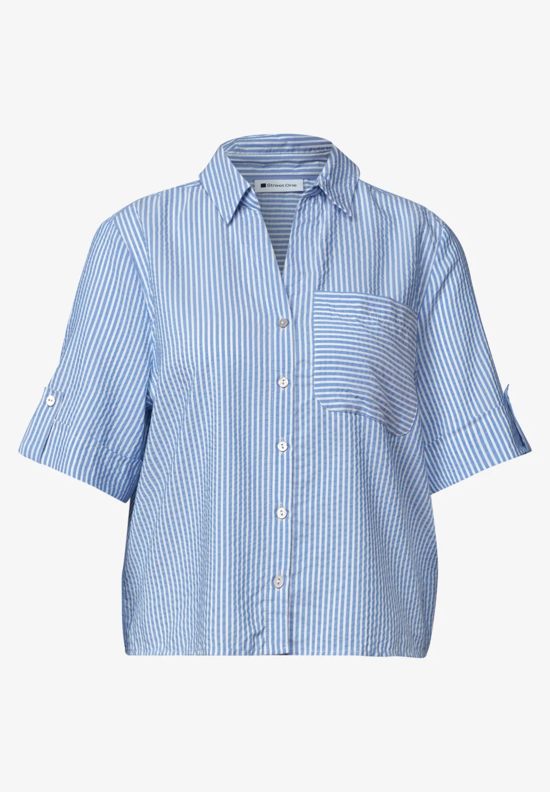 Striped Buttoned Shirtcollar Blouse - Original Blue - Street One - 6