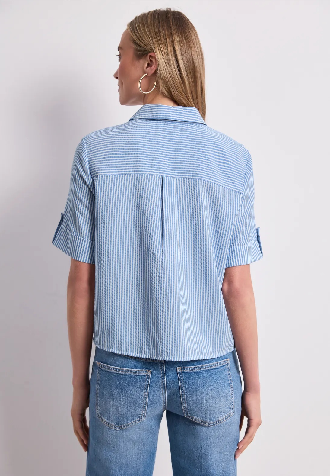 Striped Buttoned Shirtcollar Blouse - Original Blue - Street One - 3