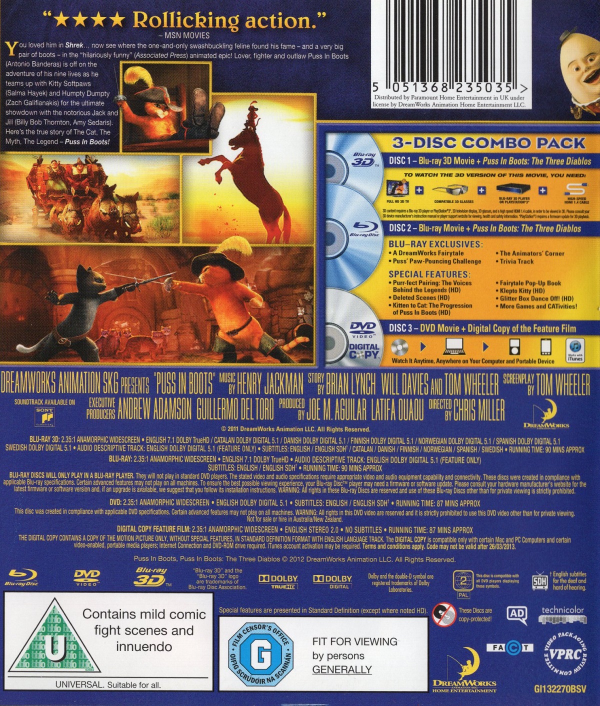 Puss In Boots (Blu-ray har ej svensk text / tal) (Real 3D + Blu-ray) (Begagnad) - 2