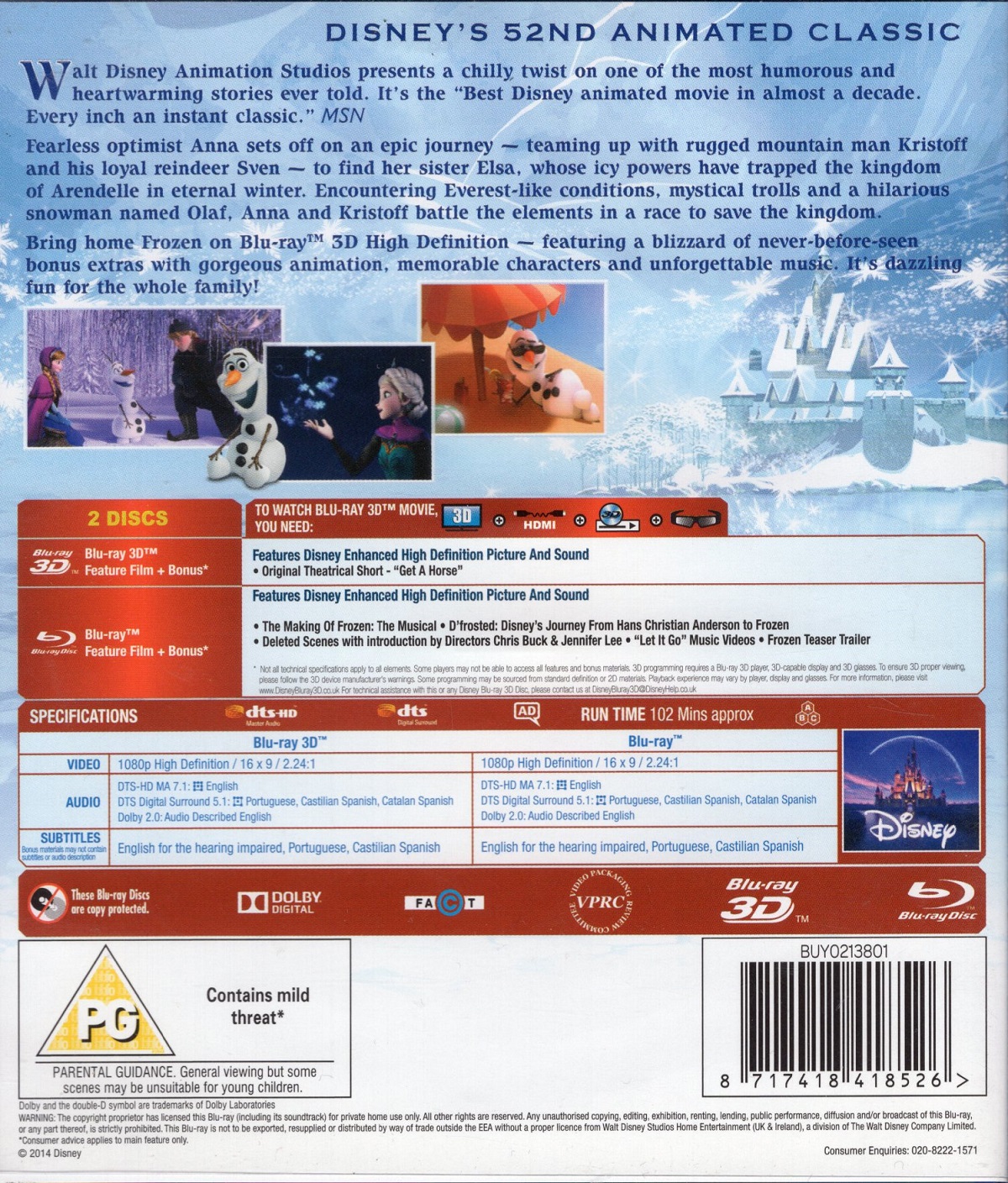 Frozen (Disney) (ej svensk text) (Real 3D + Blu-ray) (Begagnad) - 2