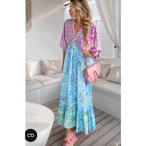 Starlet Bohemisk Klänning Rosa Turquoise – smickrande passform