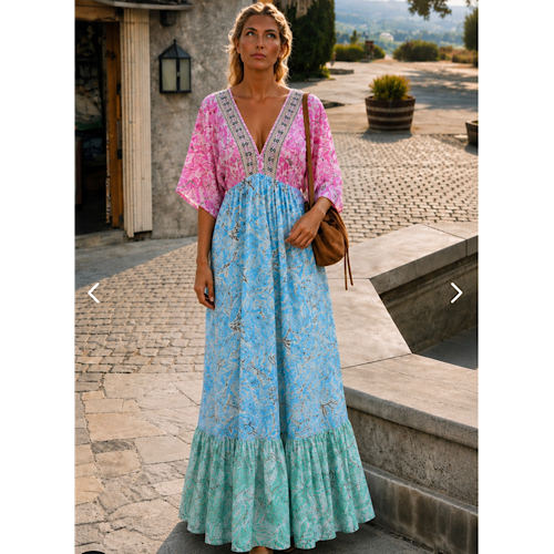 Starlet Bohemisk Klänning Rosa Turquoise – smickrande passform - 2