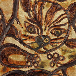 Mette Høm (1960s) Brown/Yellow Wall Plaque with Cat Motif 23 cm