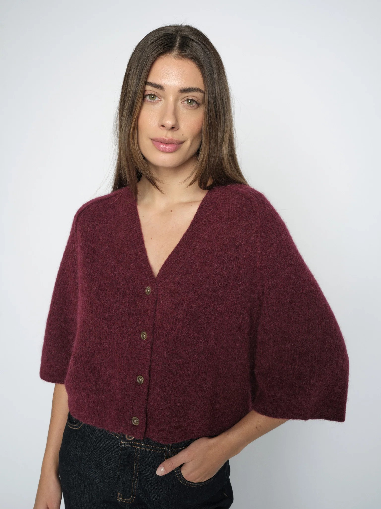 MMThora Lizet Knit Cardigan - Cabernet - Mos Mosh