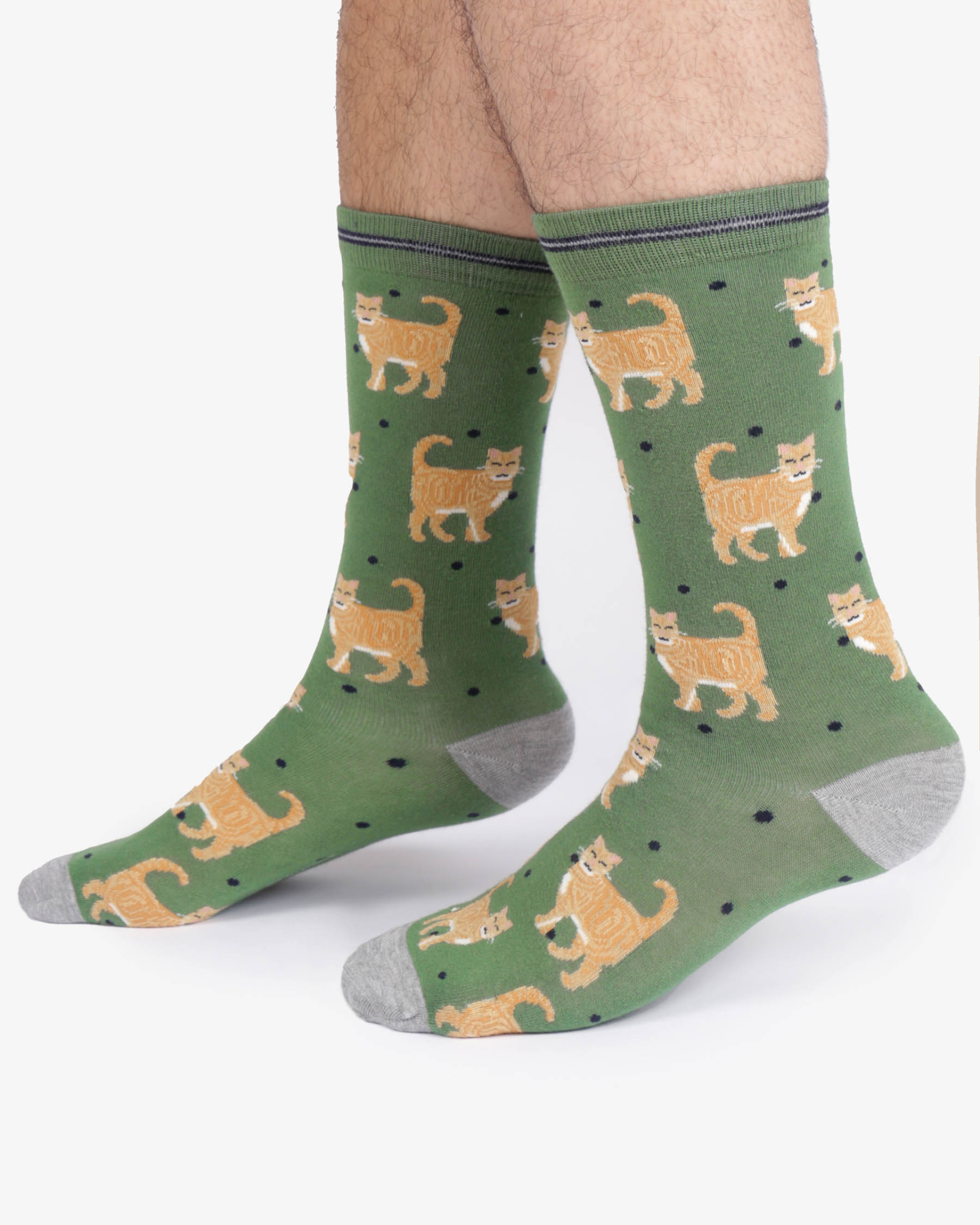 Gröna bambustrumpor med röd katt, storlek 41-45 - 2