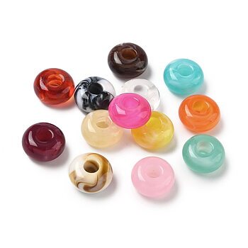 Akrylpärlor rondell mix 14 mm, tvåtonade pärlor i imiterad stenlook med mixade färger och stort hål ca 5 mm, visade i grupp.