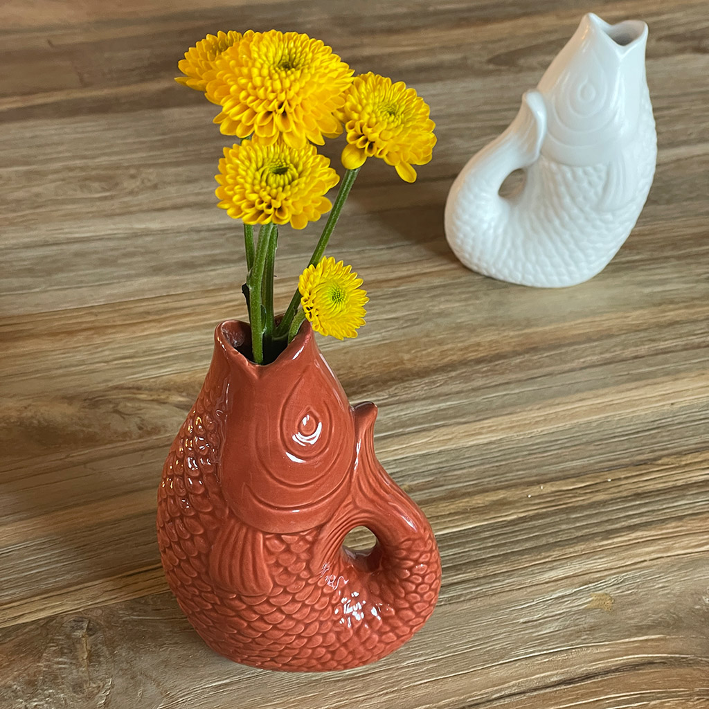 Vase jug fish small terracotta - 2