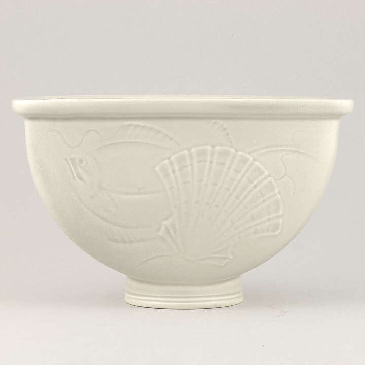 ニルス・ソーソン  Solbjergシリーズ  アールデコ調の白いボウル  海の生き物  17/10cm  1933年  #1872-1602